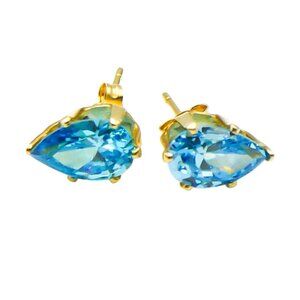 14K Yellow Gold Pear Shaped Aquamarine Stud Earrings